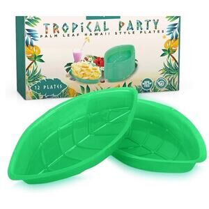 Palm Leaf Hawaiian Tropical Party Serving Trays (12) Plastic Food Snack‎ Holder